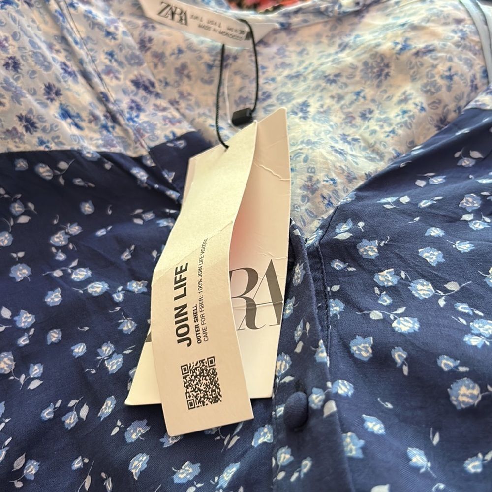 ZARA WOMENS FLORAL PRINT BLOUSE SIZE MEDIUM MULTICOLOR BLUES NWT - Picture 4 of 4
